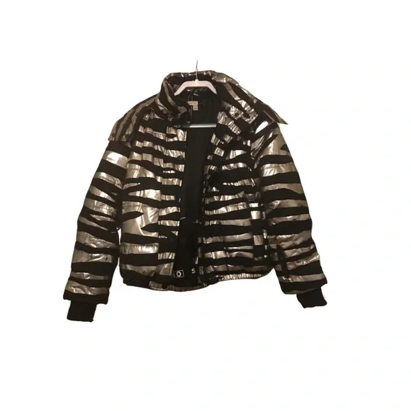 Worn Topshop Zebra Foil Print Ski Snow Jacket Coat